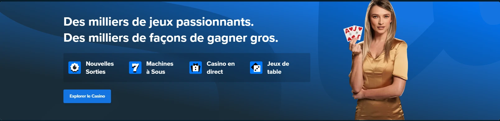 Des milliers de jeux captivants avec une femme sur la bannière de Stake Casino